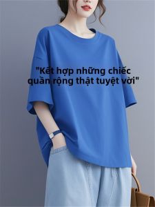 LINGLONGDAI | Áo thun cotton tay ngắn mùa hè cho nữ dáng rộng thoải mái phong cách Hàn Quốc giảm tuổi tác cơ bản nhiều chất dopamine