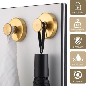 Stainless Steel Suction Cup Hook Detachable Shower Hook Bathroom Towel Clothing Robe Hanger Hook 2-Piece Set (Gold)