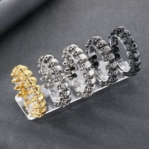 Kemstone Gothic Skull Vòng tay bằng thép không gỉ cho nam giới Punk tối phong cách trang sức thời trang Quà Tặng