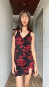 CLOTHINGHUB PINK DRAGON SCOOPBACK DRESS