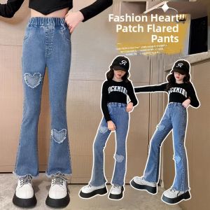 Girls Denim Jeans Spring Autumn Elastic Waist High Waist Long Pants for Ages 3-12 Kids Fashionable Bell Bottoms Childrens Clothing