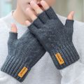 Winter Half-Finger Knitted Gloves for Men: Warm, Stretchy, Thick – Fits Office, Bicycle, Driving & Student Writing. 