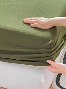 Green Soft Washed Cotton Anti-Slip Fixed Bed Canopy Dustproof Mattress Protector Comfortable Bedding Cover for Teenagers