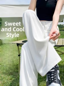 LANGPIN | Ice Silk Thin High Waist Womens Workwear Pants Summer Casual American Sports Pants Multi-Pocket Versatile Wide Leg Trousers