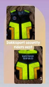 Dakkisport security riders vest with reflective yellow and orange panels and Kapatagan Spag text.