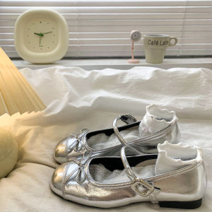 Genuine Leather Mary Janes for Girls Slip-On Shoes Silver Lightweight Soft Bottom Ballet Style Spring Autumn New Model Kids Footwear