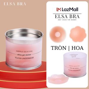 Miếng dán ti núm vú ngực nữ silicon bông hoa hình tròn hộp 10 miếng dùng nhiều lần ELSA BRA