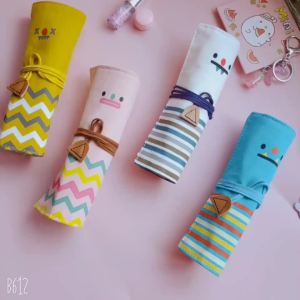 Penghantaran dari China [2025]0803 Beg Alat Tulis Pelajar   Pensil Gulung Muka Smiley Fesyen Korea   Tirai Gulung Kreatif Kanvas 3.8
