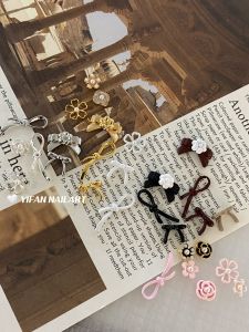 Yifannail [Classic Style] Big Brand Ankela Red Camellia Trim Bows Nail Ornament N98