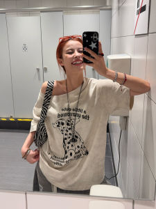 WILDAZI | Retro Vintage Faded Dog Pattern Short Sleeve Loose Casual T-Shirt