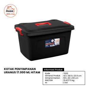 Box container hommy 17 liter hitam/tempat penyimpanan barang serbaguna