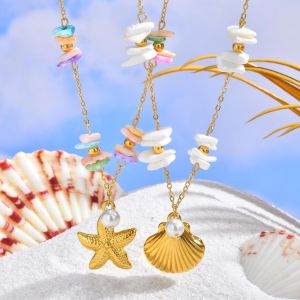 Kemstone Stainless Steel Square Shell Pendant Beachwear Necklace Summer Minimalist Jewelry Gift for Women