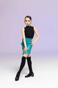 High-End Latin Dance Outfit Color Block Style Top And Skirt Set Practice Uniforms Fitness Sports Wear for Women