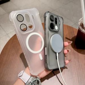 Ốp Điện Thoại Chống Sốc Trong Suốt Mờ Có Nam Châm Kèm Bảo Vệ Ống Kính Dành Cho OPPO Find X7 X8 Ultra X8s+ X9 Reno 12 13 14 15 Pro - Polyurethane Nhiệt Dẻo