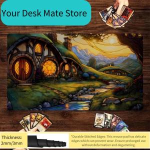 Hobbit House Stained Glass TCG Playmat Non-Slip Rubber Base Washable Cloth Surface MTG Game Mouse Pad