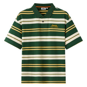 จี๊ป | เสื้อยืดคอกลมแขนสั้นผ้าฝ้ายแท้สไตล์ลำลองสำหรับผู้ชาย เสื้อเชิ้ตคอกลมลายทาง ระบายอากาศได้ดี สำหรับการนอนกางเต็นท์กลางแจ้งในฤดูร้อน