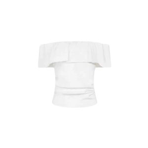 YUEZHONGWEI | White One-Shoulder Short-Sleeve T-Shirt Womens Summer Unique Beautiful Waist-Cut Slimming Baring Shoulder French Style Top