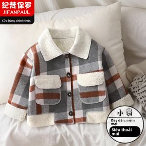 JIFANPAUL | Áo Khoác Dày Cho Trẻ Em Có Lót Nỉ Mùa Đông Cổ Bẻ Kẻ Caro cho Bé Trai và Bé Gái