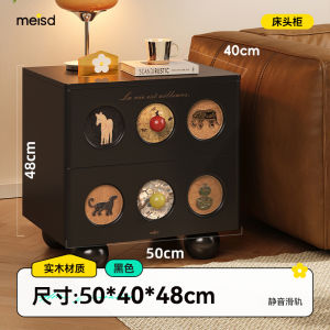 Vintage Luxury Real Wood Black Bedside Cabinet