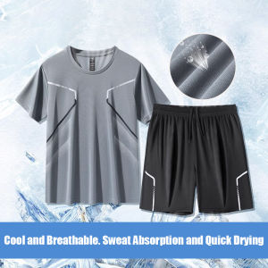 Luoke Summer Sports Short Sleeve Mens Leisure Outdoor Fitness Training Set Mens Running Quick Dry Shorts