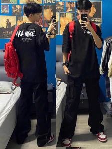 American High Street Letter Short Sleeve T-Shirt Mens Summer Youth Trend Casual Loose Top Cotton Print Creative Fun