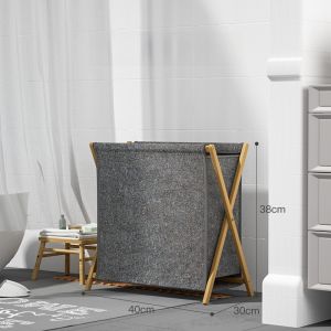 Foldable Bamboo Wooden Dirty Clothes Hamper Bath Room Washable Detachable Cover Family Use Laundry Basket Household Storage