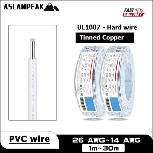 White UL1007 26-14AWG 1-30m PVC Hard Copper wire Insulation tin-platin Single core copper cable Power Solid core electronic wire