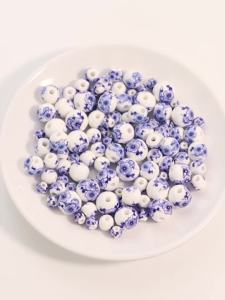 20-30pcs 6/8/10/12mm Jingdezhen Ceramic Beads Blue Plum Blossom Loose Porcelain Beads For Jewelry Making DIY Bracelet Necklace