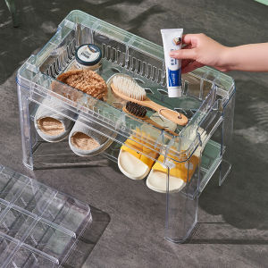 Trendy Multi-functional Storage Stool High Simple Plastic Transparent Shoe Changing Bench