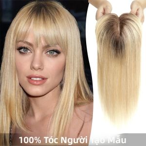 Mái Tóc Giả Kẹp Tóc Màu Vàng Sáng Ombre Dành Cho Nữ Chất Liệu Tóc Người Đế Lụa Có Mái Dành Cho Tóc Mỏng Dài 14 Inch