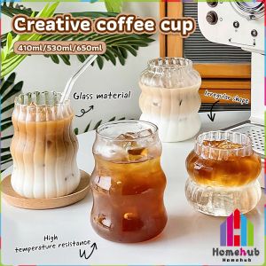 Homehub 530ml 650ml Drinking Cups Heat-resistantn Coffee Milk Tea Cup 410ml Creative Clear Vintage Fluted