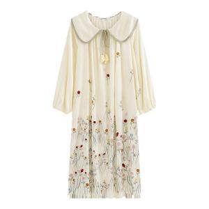 PJM INMARCH | ชุดนอนผ้าไหมเจ้าหญิงสไตล์หวาน คอตุ๊กตา ดอกกุหลาบ แขนยาว กระโปรงยาว ฤดูใบไม้ผลิและฤดูร้อน ชุดนอนผ้าไหมแท้