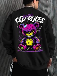 European and American mens autumn fashion teddy bear letter print soft and comfortable long sleeved hoodie outdoor street top