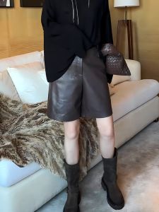 Leather Pants Short Shorts Women Autumn 2025 Fashion Loose PU Matte Straight Leg Trousers High Waist Korean Style Commute