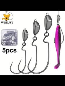 WODJYJ 5 Chiếc Móc Câu Thép Carbon Cao Cấp Đóng Hộp Đầu Jig Có Ngạnh Móc Câu Chìm Sâu Trọng Lượng Cân Bằng Dành Cho Mồi Mềm Câu Cá Bass 3.5g-14g
