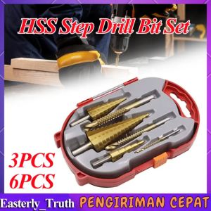 Mata bor pagoda 6pcs Untuk Baja Spiral HSS Step Drill Bit Saw Drill Bit High-speed Reaming Pagoda Sawtooth Set Tools