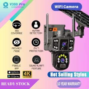 V380 Outdoor Solar CCTV Camera 3 Lens WiFi Connect With Voice Wireless Waterproof Night Vision Alarm IP Security Cameras
