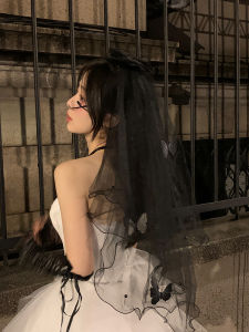 Gothic Style Wedding Veil Butterfly Knot Dark Series Mesh Hair Accessory Halloween Costume Props Headwear Elegant Adult Fashion