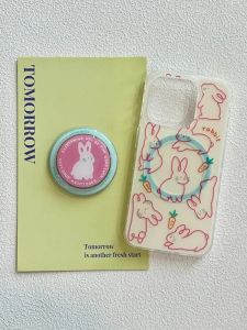 Adorable Pink Rabbit Stand Phone Case Full Cover Protection for Apple 11 15 pro Max iPhone 13 Magnetic Absorption Compatible with 15 pro New Model 14 pro Max Anti-Fall