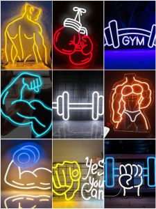 Gym Decorative LED Neon Lighting Weightlifting Yoga Shape Creative Macaron Color Festival Gift Outdoor Courtyard Decoration