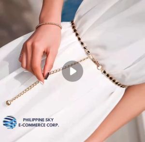 SKY E-COMMERCE CO.Ltd COD H-41# Women Faux Pearl Metal Thin Waist Chain Belt Bead Tie Waistband Strap Fashion