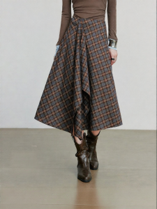 Toyouth | Chân váy chữ A bất đối xứng nữ phong cách Boho kẻ caro Vintage