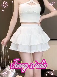 Jenny พร้อมส่ง💗กระโปรงพลีทสั้นผู้หญิง✨Y2k ทรงเอ เข้ารูป สีพื้น แต่งระบาย เอวสูง มีซักใน เซ็กซี่ สำหรับนักเรียนนักศึกษา