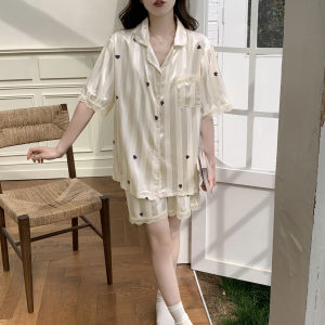Baisina | Silky Thin Elegant Short Sleeve Shorts Set Sleepwear