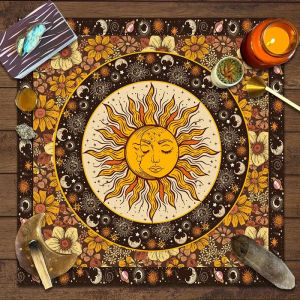 VIKAMA Orange Rose Tarot Altar Cloth Moon Phase Witchcraft Divination Mat Phong Cách Hiện Đại Máy Có Thể Giặt Được Vải Trải Bàn Bằng Polyester Để Trang Trí Đọc Bài Tarot