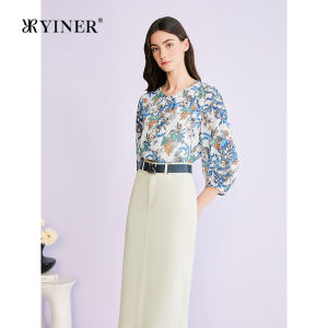 YINER | Elegant Vacation Style Art Print Silk Blend Top