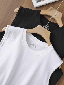 ฤดูร้อนหลวมฟิตเนสกีฬาเสื้อยืดสําหรับชาย 220g ยาวขนแกะผ้าฝ้ายอเนกประสงค์สบายๆสไตล์อเมริกัน Crewneck Vest