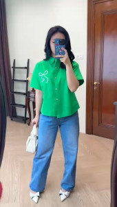 NANDO ATASAN KEMEJA BORDIR PITA LENGAN PENDEK CANTIK KATUN POPLIN WANITA TERBARU