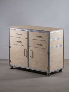 Nordic Birch Wood Ocean Board Coffee Table Sideboard Living Room Tea Water Cabinet Mobile Aluminum Profile Storage Cabinet