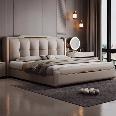 Italian Style Luxury Leather Bed King Size 1.8m Master Bedroom Soft Padded Bed High End Modern Furniture Rectangular Shape